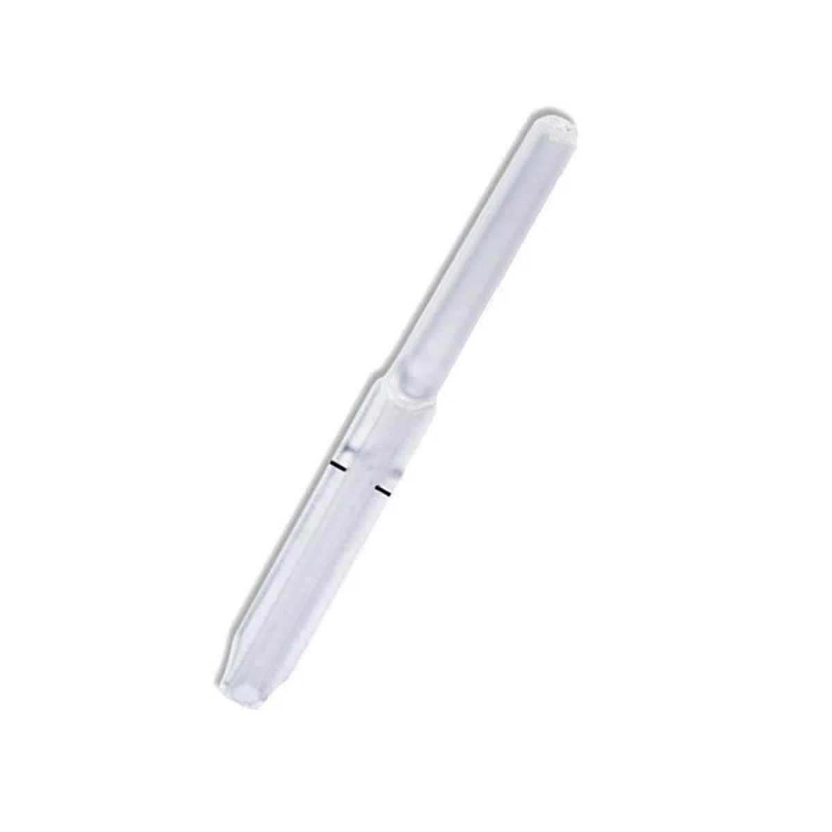 Gjennomsiktig plastpenn med hette, sett på hvit bakgrunn.