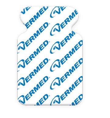 Hvit elektrodepute med blå tekst "VERMED" gjentatt diagonalt over hele overflaten.