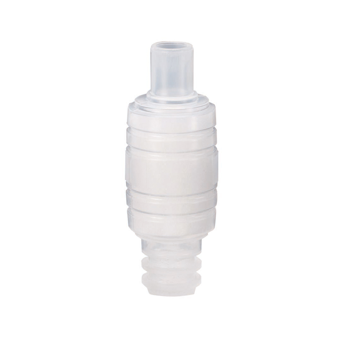 Gjennomsiktig plastfilter med riller, antagelig brukt til medisinske eller tekniske formål.